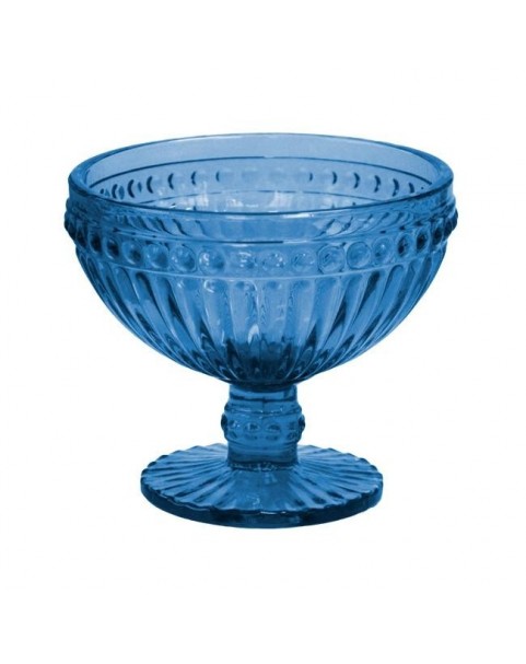 Стъклена чаша на столче за десерти / мелби ф12.5х10cm 370ml СИНЬО OLD SCHOOL-(HC-93962) 194610-5