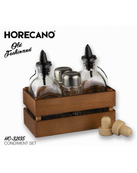 Стъклен оливерник от 5 части в дървена касетка венге OLD FASHIONED (HC-32135) - Horecano