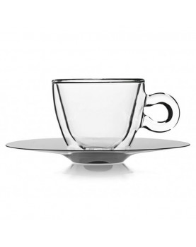 Стъклена двустенна чаша с метална чинийка 165мл DRINK&DESIGN-(10086/01) - Luigi Bormioli