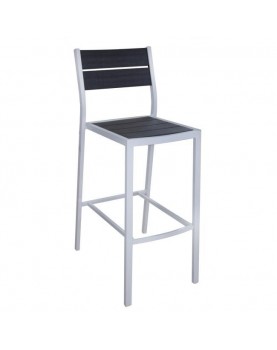 Бар стол 58x46xh107,5см PLASTIC WOOD бяло/сиво - Horecano
